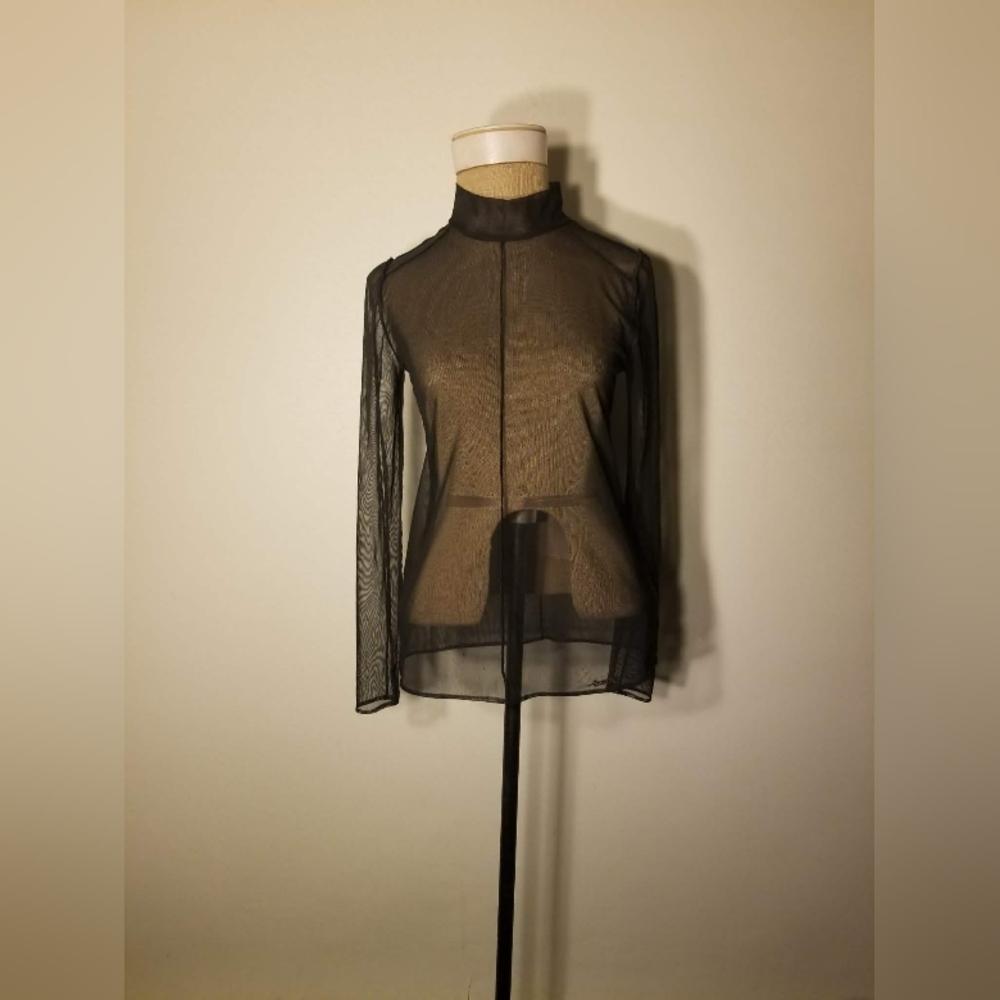 DKNY Black Sheer Blouse With Exposed Seams Size Small